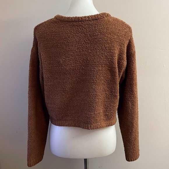 bebe Brown Crew Neck Crop Sweater Oversized S Fall Chic - Picture 4 of 8